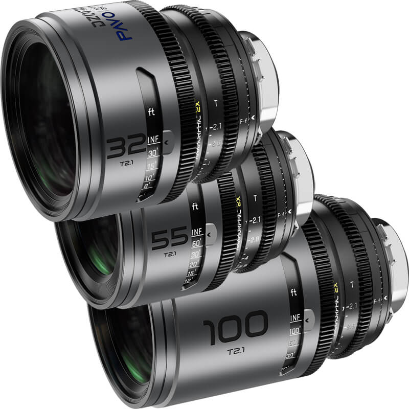 DZOFilm PAVO 2x Anamorphic 32/55 T2.1 & 100mm T2.4 3-Lens Set PL/EF Mount