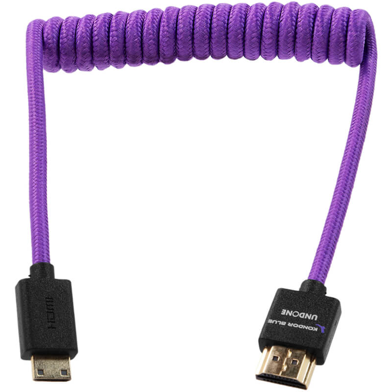 Kondor Blue Gerald Undone Mini Hdmi To Full Hdmi Cable 12"-24" Coiled (Limited Purple Edition)