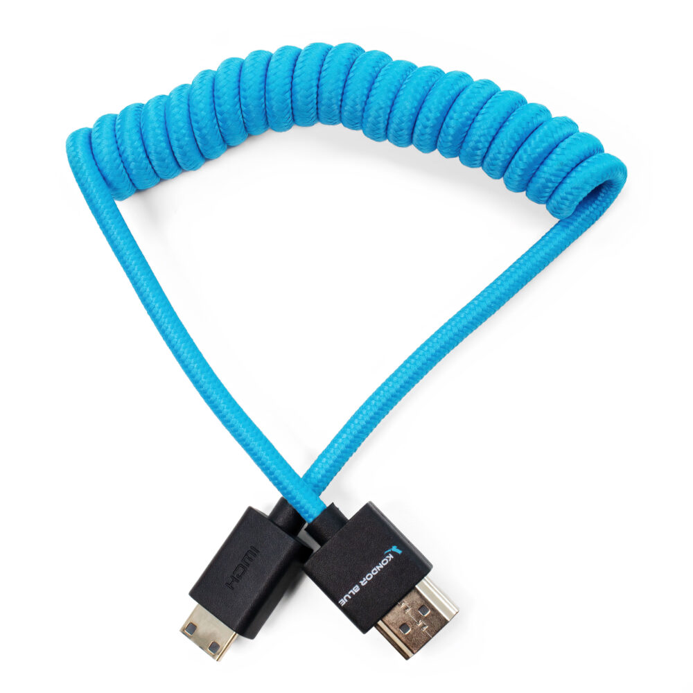 Kondor Blue Mini HDMI to Full HDMI Cable 12-24" Braided Coiled" - Image 3