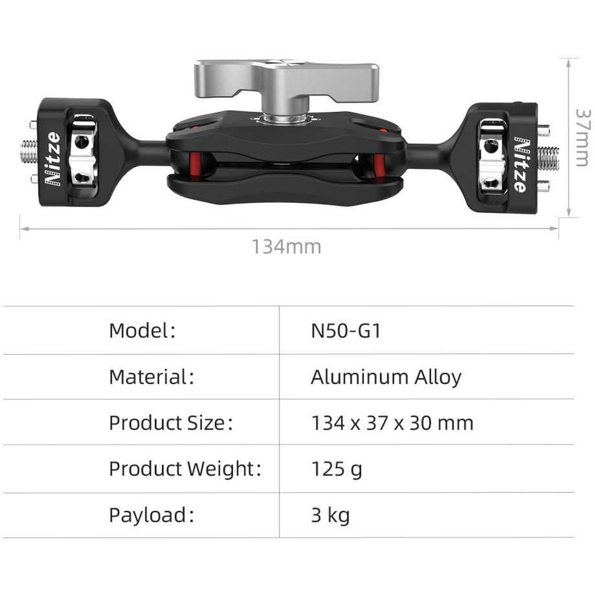 Nitze Camera Magic Arm 1/4" to 1/4" Screw with Retractable Locating Pins (N50-G1) - immagine 2