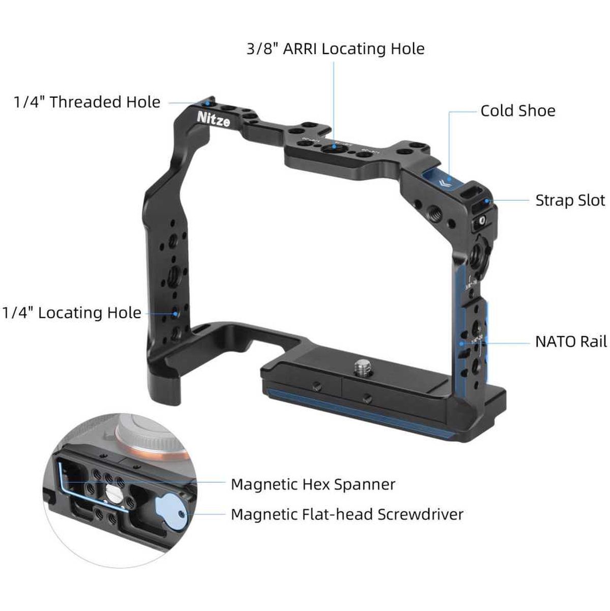 Nitze Cage For Sony A7III / A7IV / A7SIII / A7RIII / A7RIV / A7RV (T-S13A) - Image 2