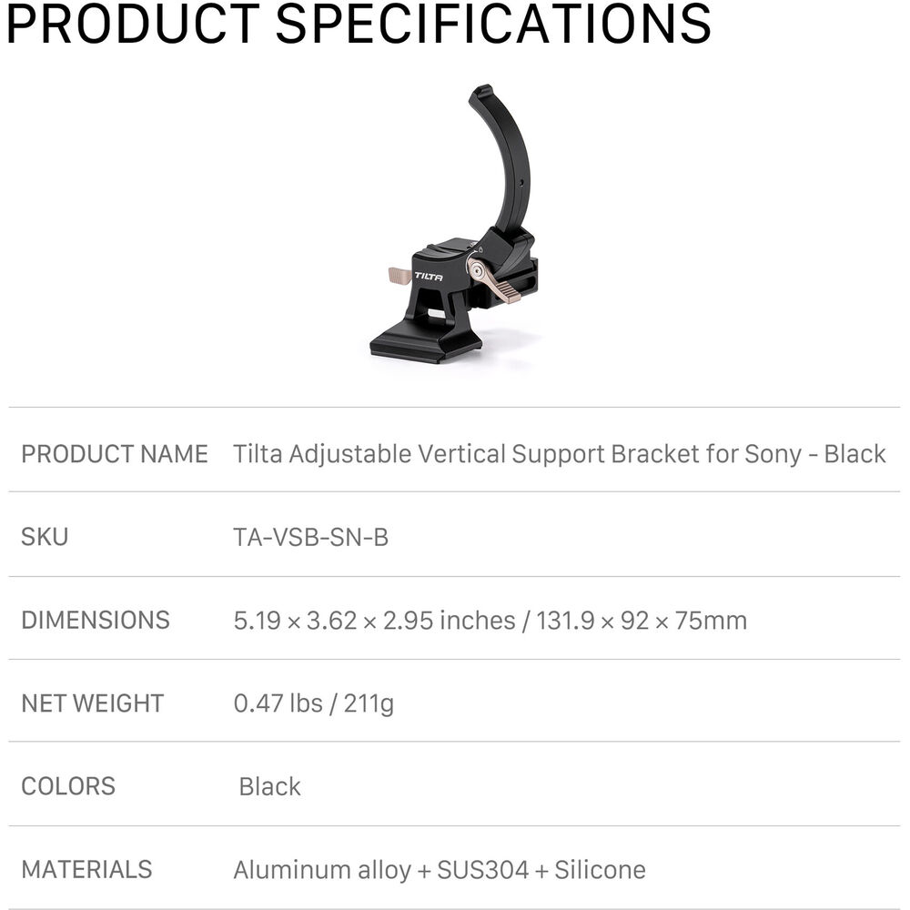 Tilta Adjustable Vertical Camera Support Bracket – Black - Image 8