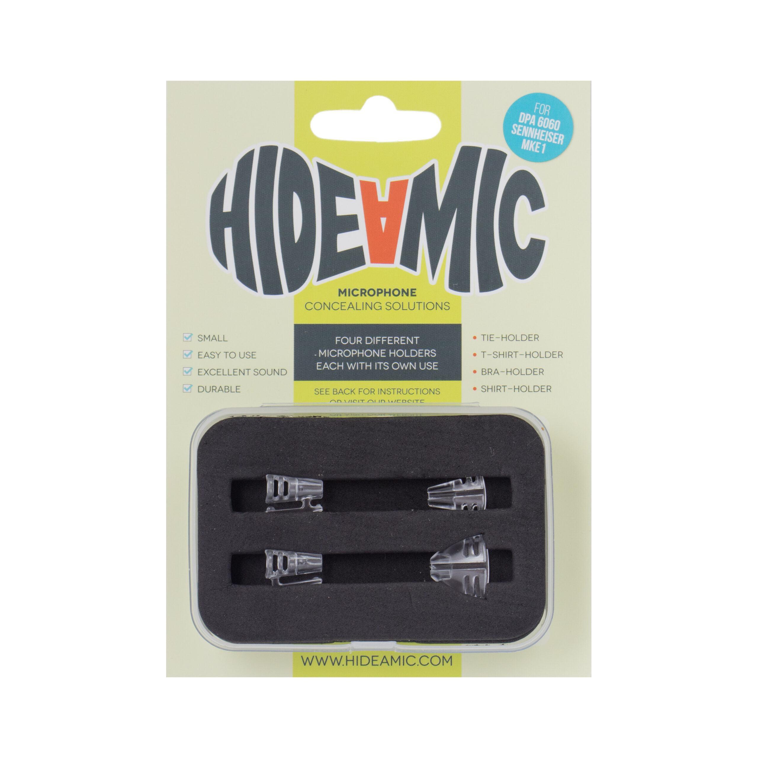 Hide-a-mic 4 different holder set for DPA6060/6061 & Sennheiser MKE1 - Transparent