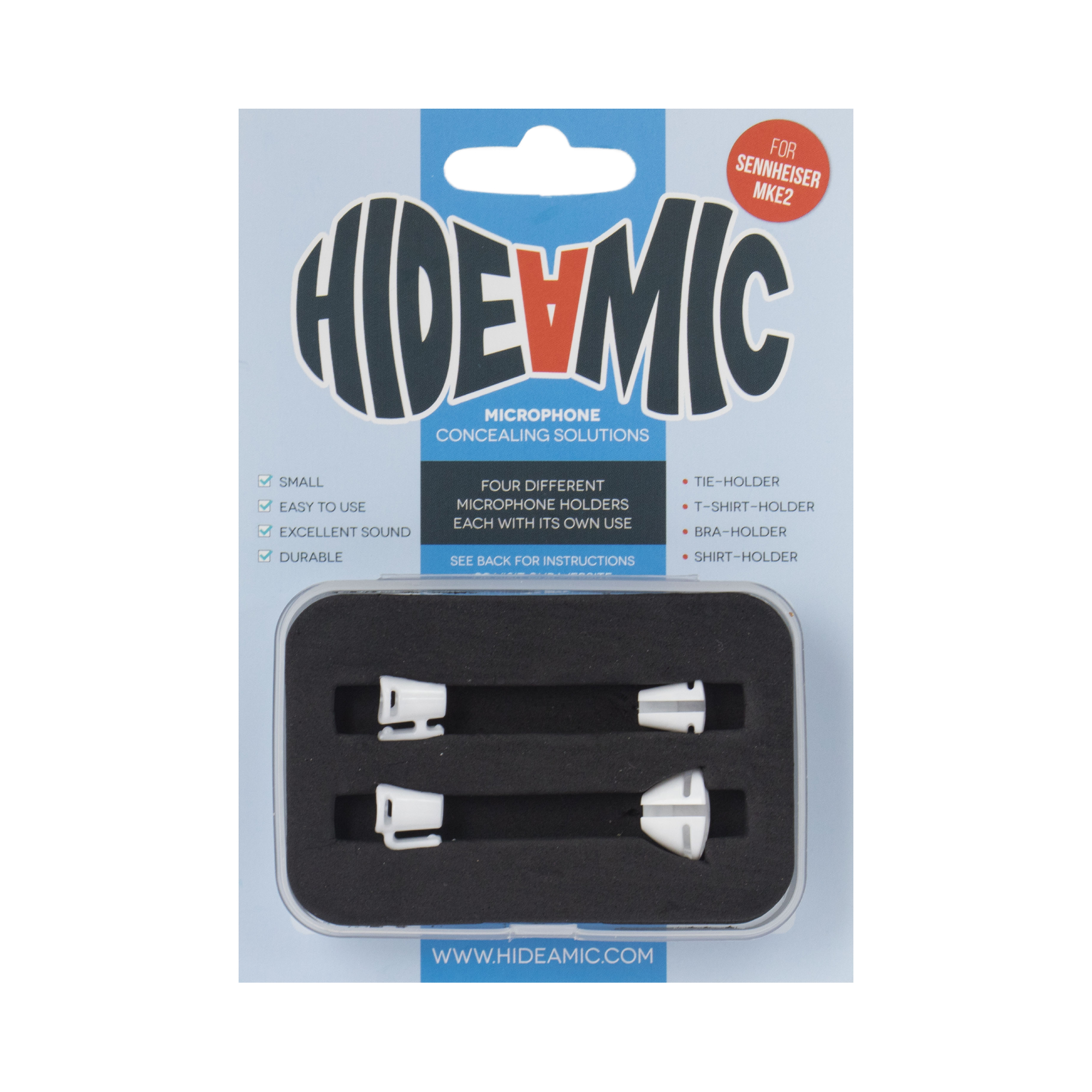 Hide-a-mic 4 different holder set for Sennheiser MKE2 - White