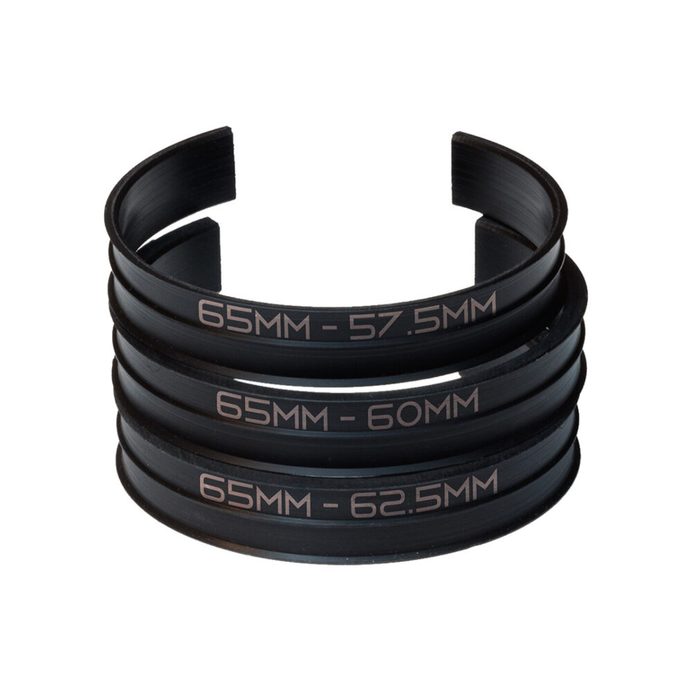 Lens Cuff Insert Adapter Ring Set for 65mm Lens Cuff 62.5, 60, 57.5mm Diameter sizes