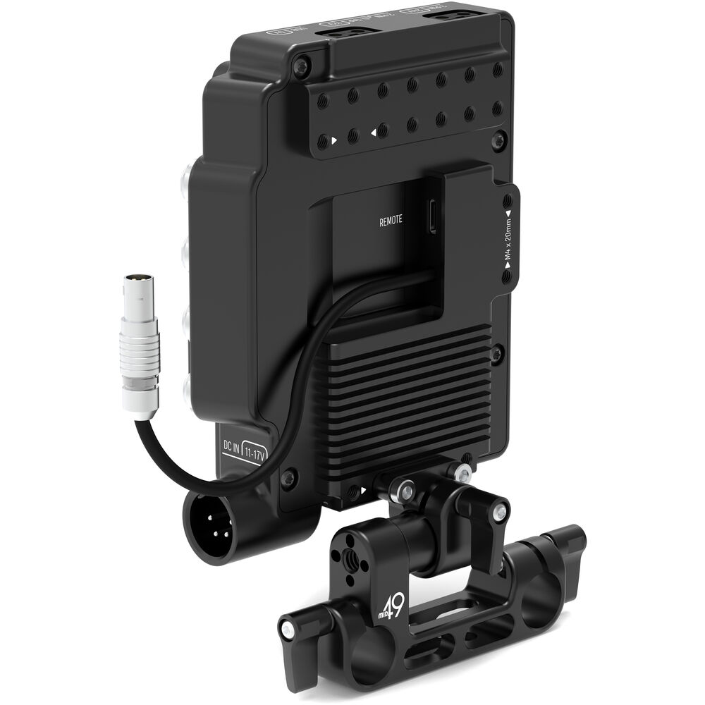 Alternative view of MID49 Power Distribution Box DB-9 for Blackmagic PYXIS (Gold Mount, Rod Mounted)