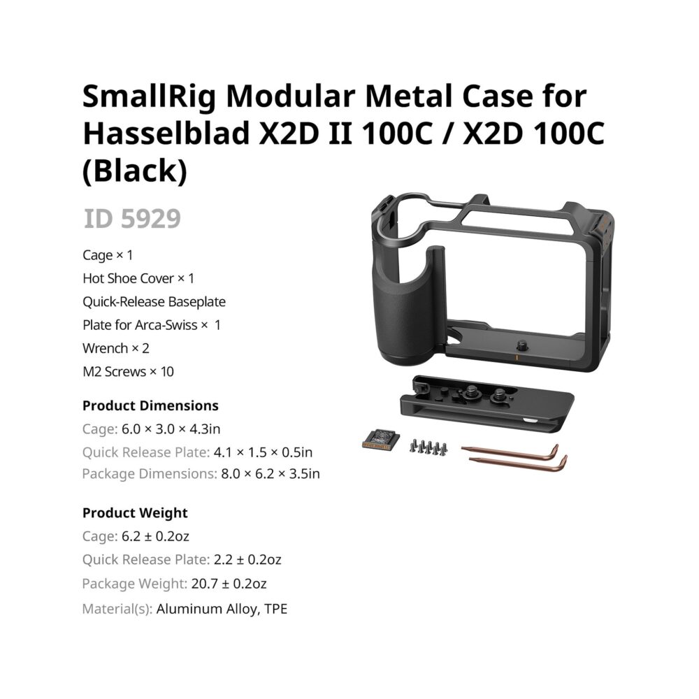 SmallRig 5929 Modular Cage for Hasselblad X2D II 100C / X2D 100C (Black)