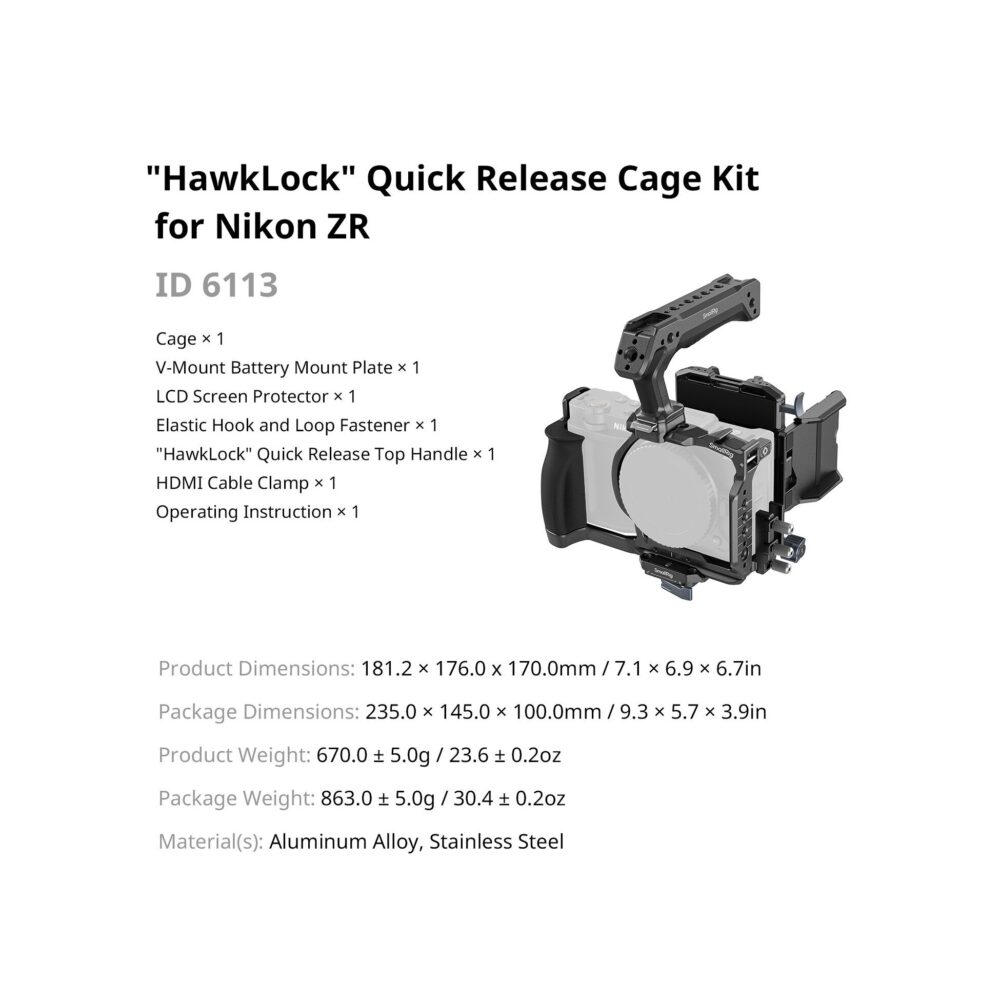 SmallRig 6113 HawkLock Quick Release Cage Kit for Nikon ZR