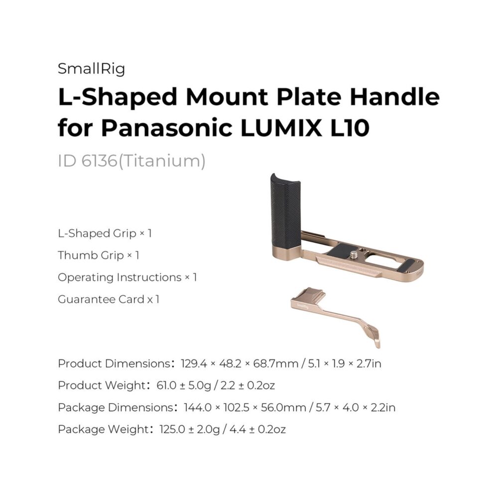 SmallRig 6136 L-Shaped Mount Plate with Silicone Handle for Panasonic LUMIX L10 (Titanium)