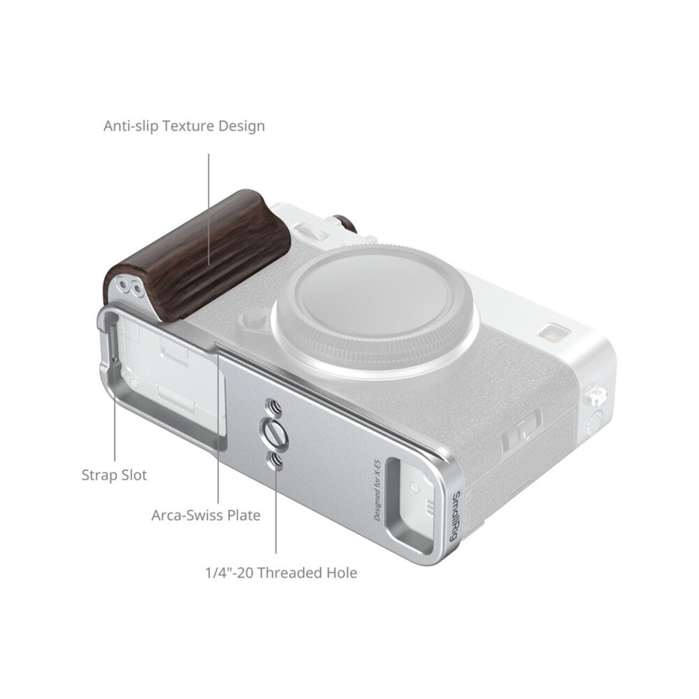 SmallRig 6236 L-Shaped Mount Plate with Wooden Handle for Fujifilm X-E5 (Silver)