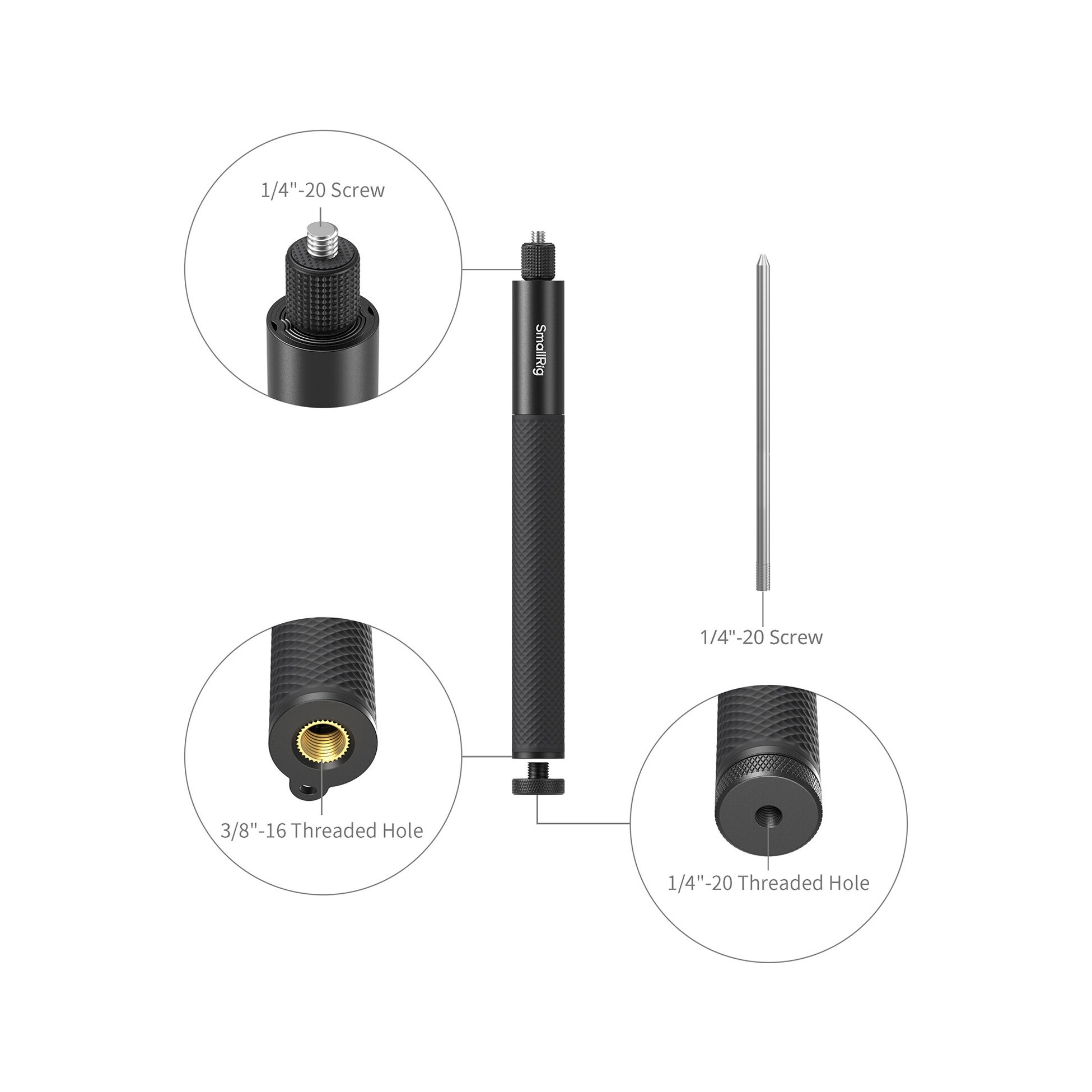 SmallRig 6319 Selfie Stick Support for Action Cameras (120cm / 47in)