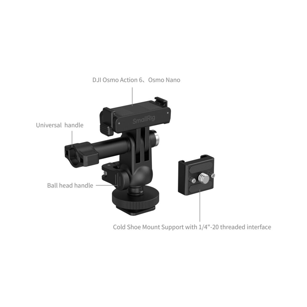 SmallRig 6396 Quick Release Adapter with Cold Shoe Mount and Mini Ball Head for DJI Osmo Action 6 / Osmo Nano