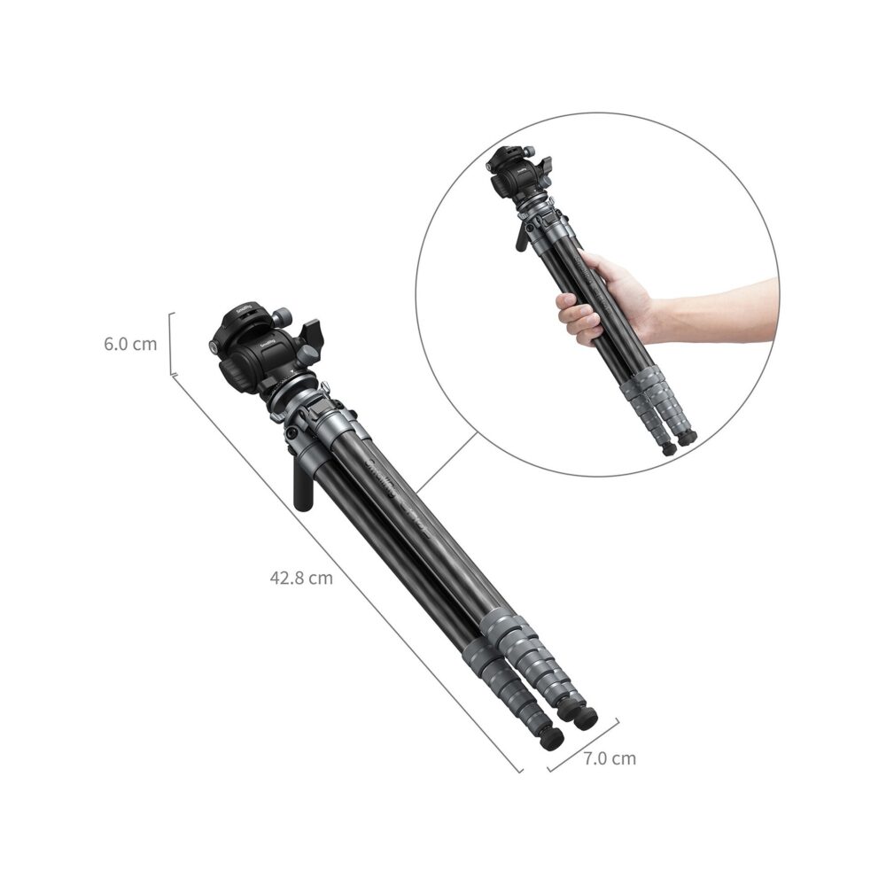 SmallRig 6599 Ultra-Light Travel Video Carbon Fiber Tripod with Fluid Head