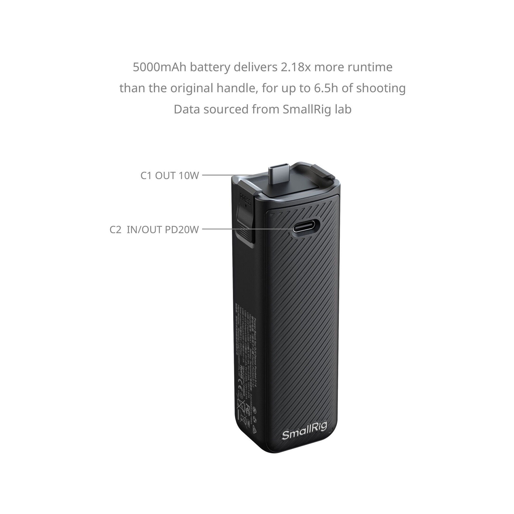 SmallRig 6713 Power Bank Grip with Mini Tripod for DJI Osmo Pocket 3/4 & XTra Muse (5000mAh)