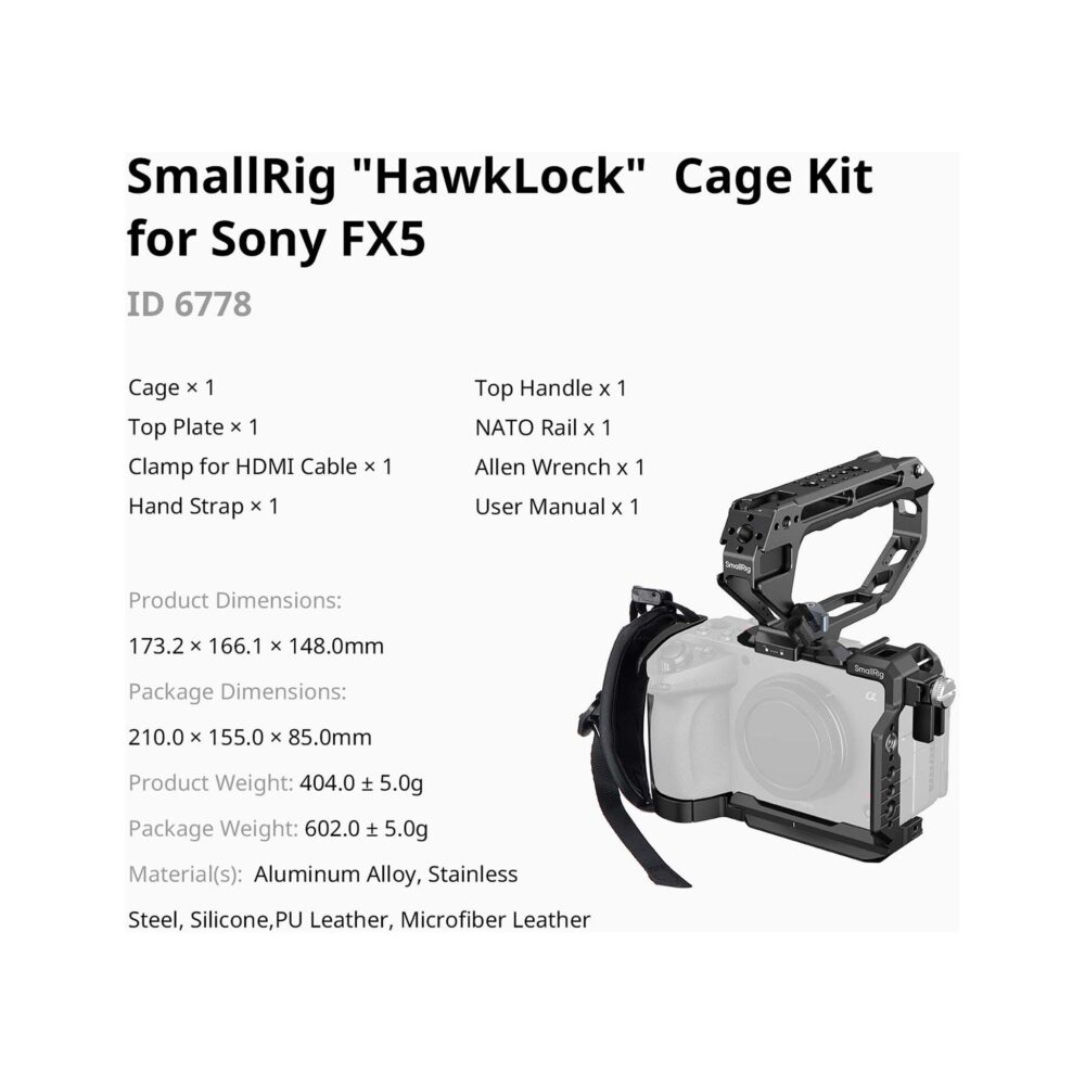 SmallRig 6778 HawkLock Handheld Cage Kit with D-Style Top Handle for Sony FX5