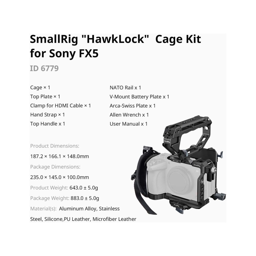 SmallRig 6779 HawkLock Handheld Cage Kit with V-Mount Plate for Sony FX5