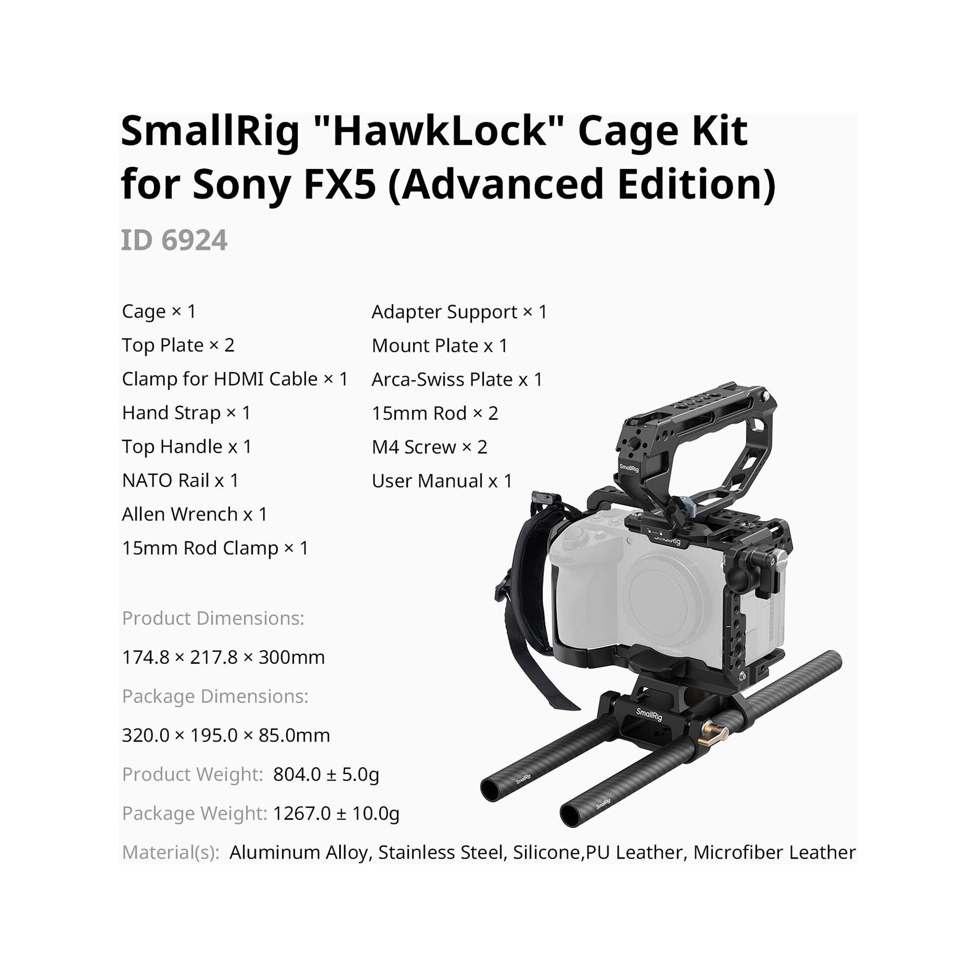 SmallRig 6924 HawkLock Cage Kit for Sony FX5 (Advanced Edition)
