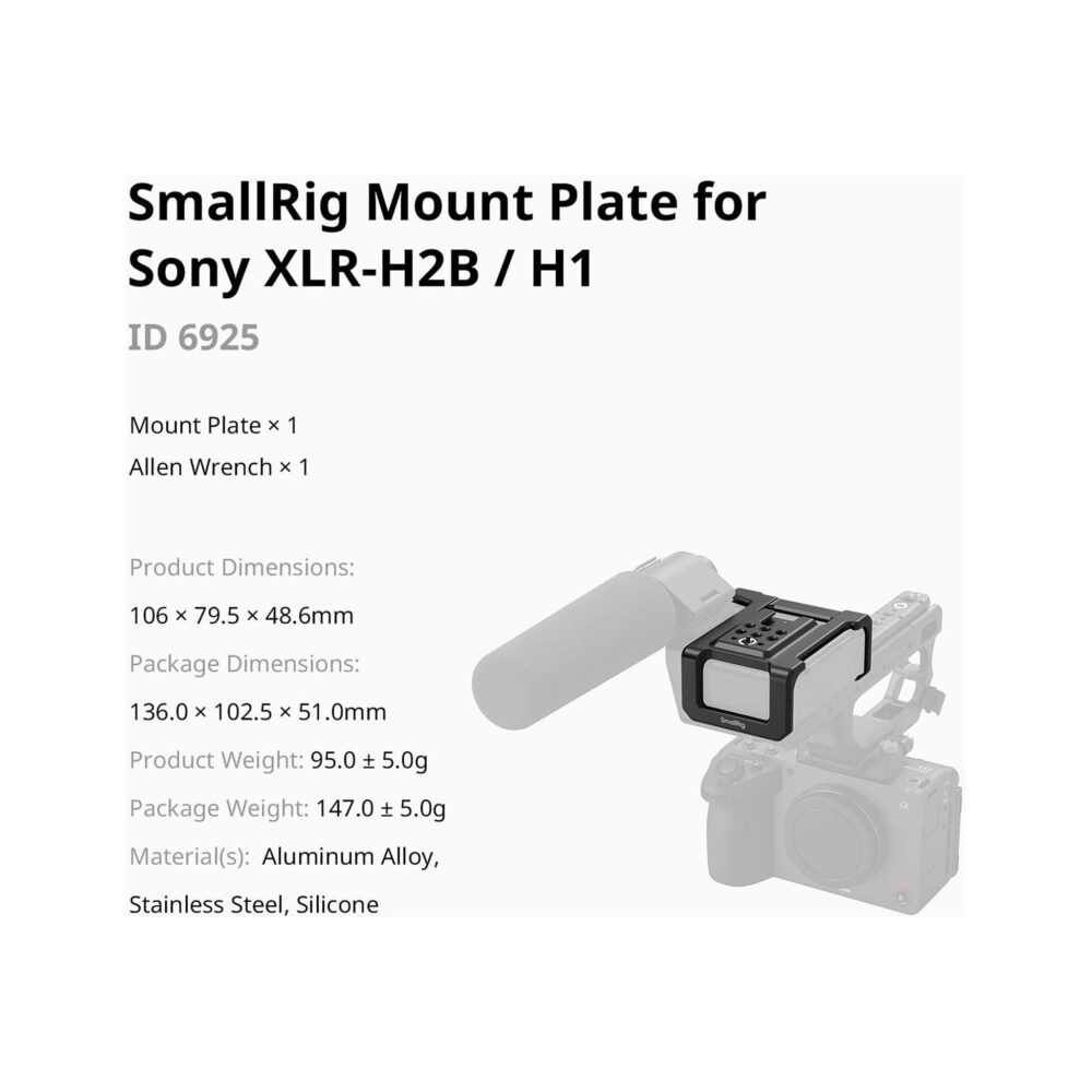 SmallRig 6925 Mount Plate for Sony XLR-H2B / H1