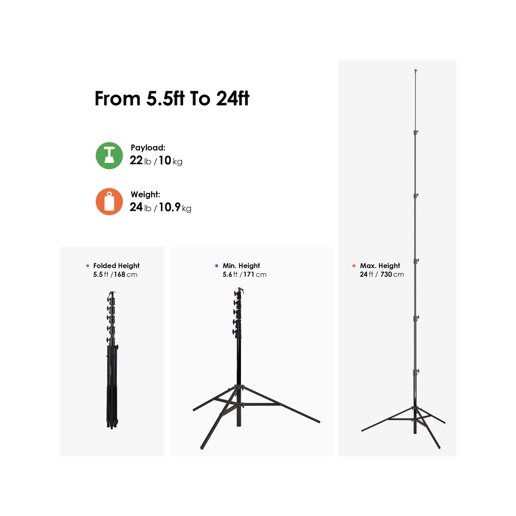 RAUBAY 24' Tall Tripod Light Stand TT730