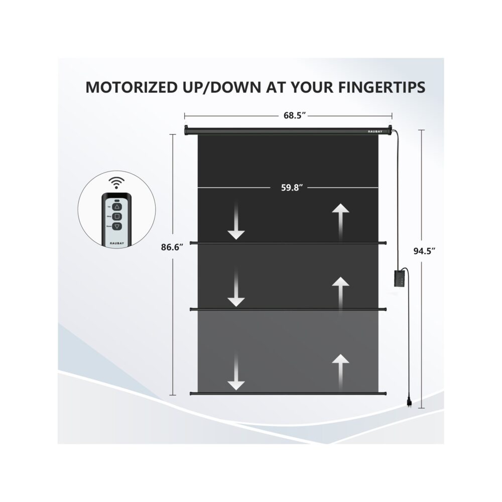 RAUBAY 5′ x 7.2′ Motorized Pull Down Black Screen