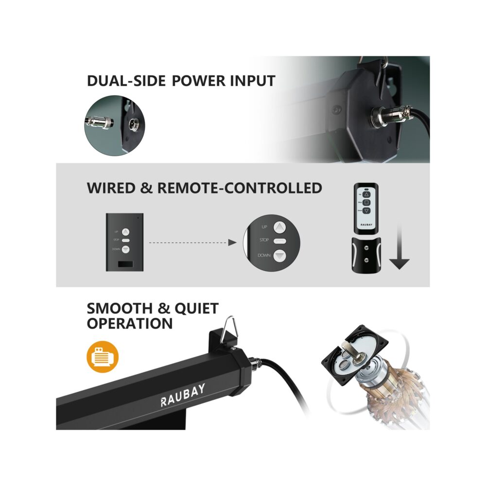 RAUBAY 5′ x 7.2′ Motorized Pull Down Black Screen