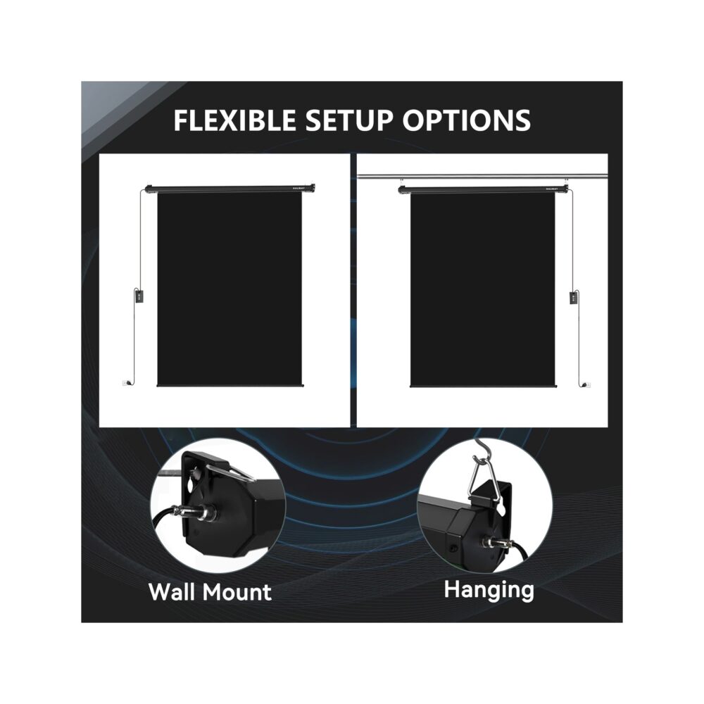 RAUBAY 5′ x 7.2′ Motorized Pull Down Black Screen