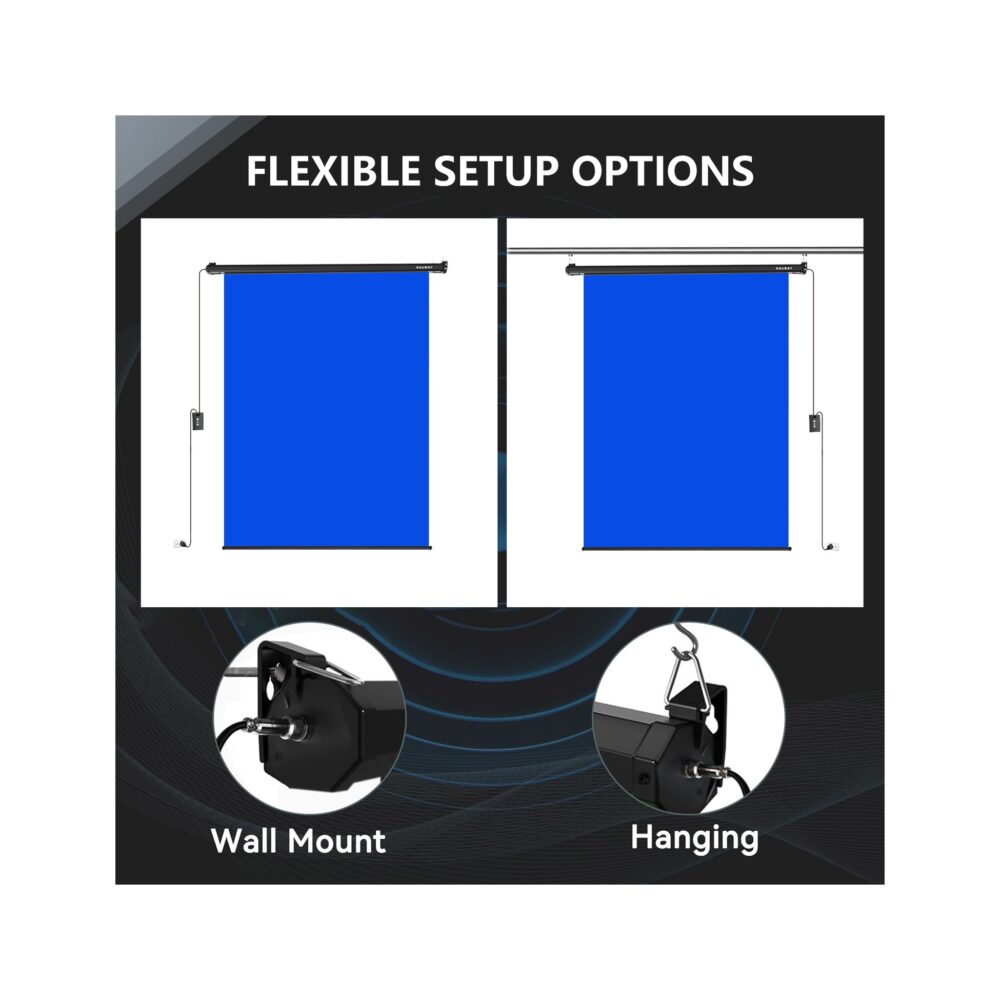 RAUBAY 5′ x 7.2′ Motorized Pull Down Blue Screen
