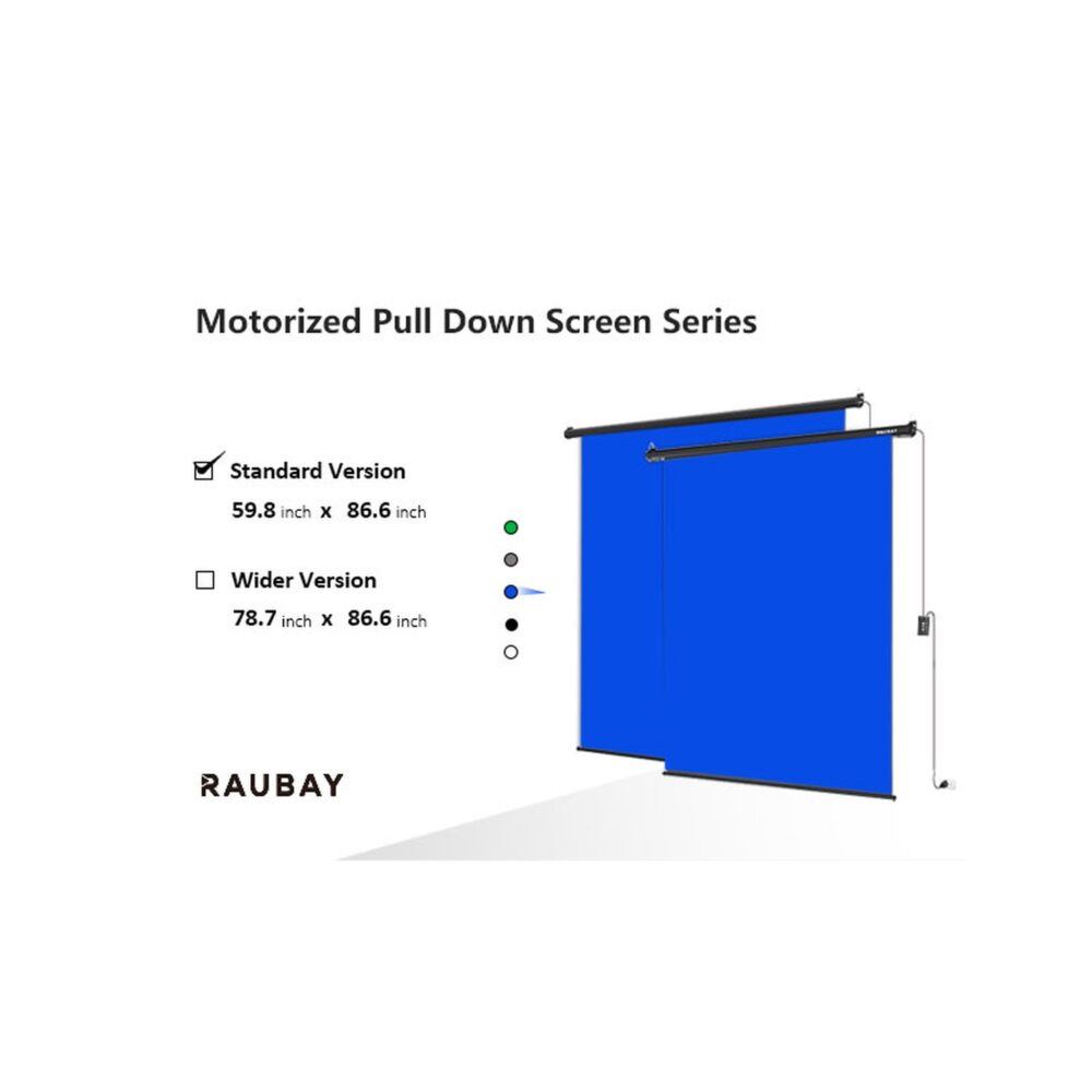RAUBAY 5′ x 7.2′ Motorized Pull Down Blue Screen
