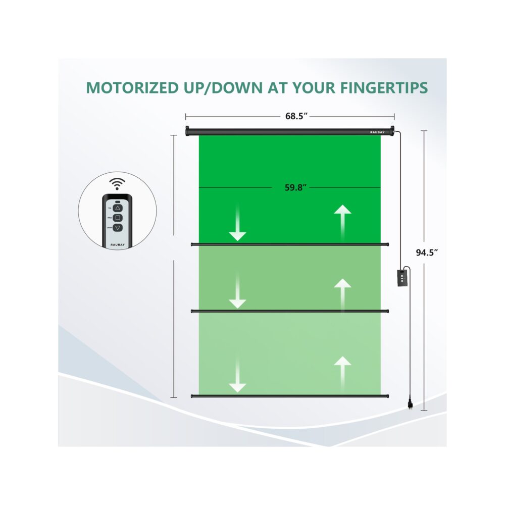 RAUBAY 5′ x 7.2′ Motorized Pull Down Green Screen
