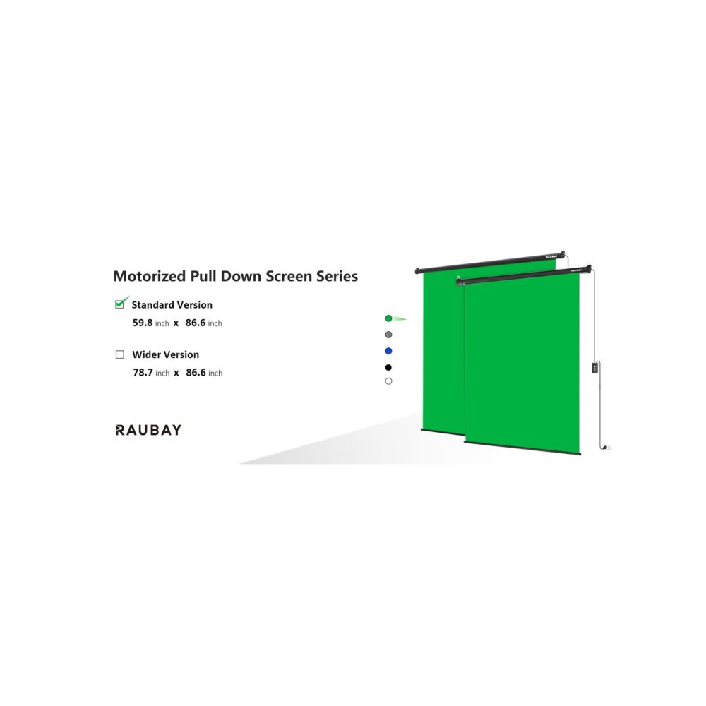 RAUBAY 5′ x 7.2′ Motorized Pull Down Green Screen