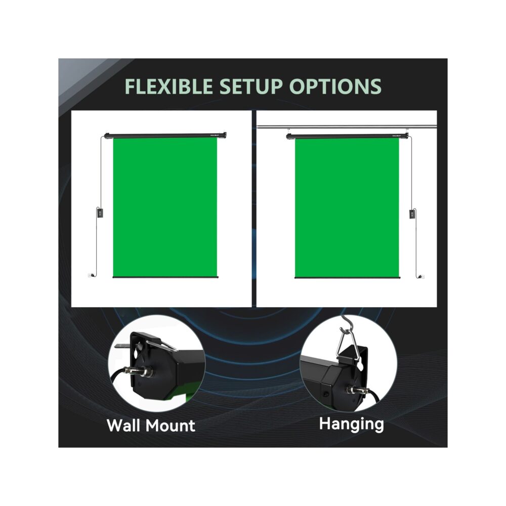 RAUBAY 5′ x 7.2′ Motorized Pull Down Green Screen