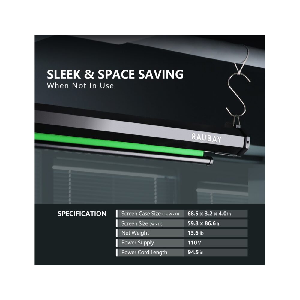 RAUBAY 5′ x 7.2′ Motorized Pull Down Green Screen