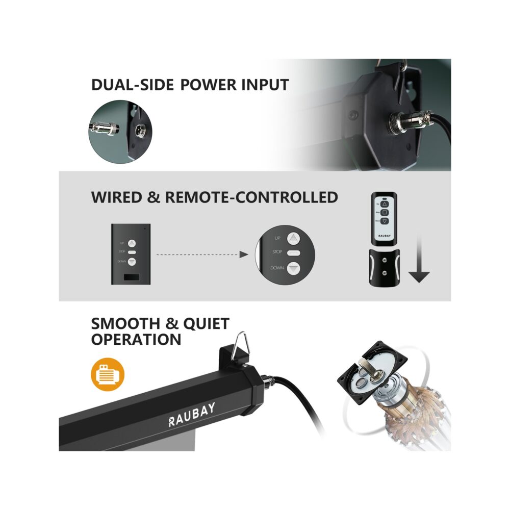 RAUBAY 5′ x 7.2′ Motorized Pull Down Grey Screen