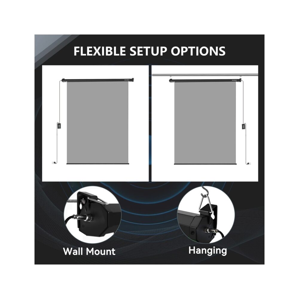 RAUBAY 5′ x 7.2′ Motorized Pull Down Grey Screen