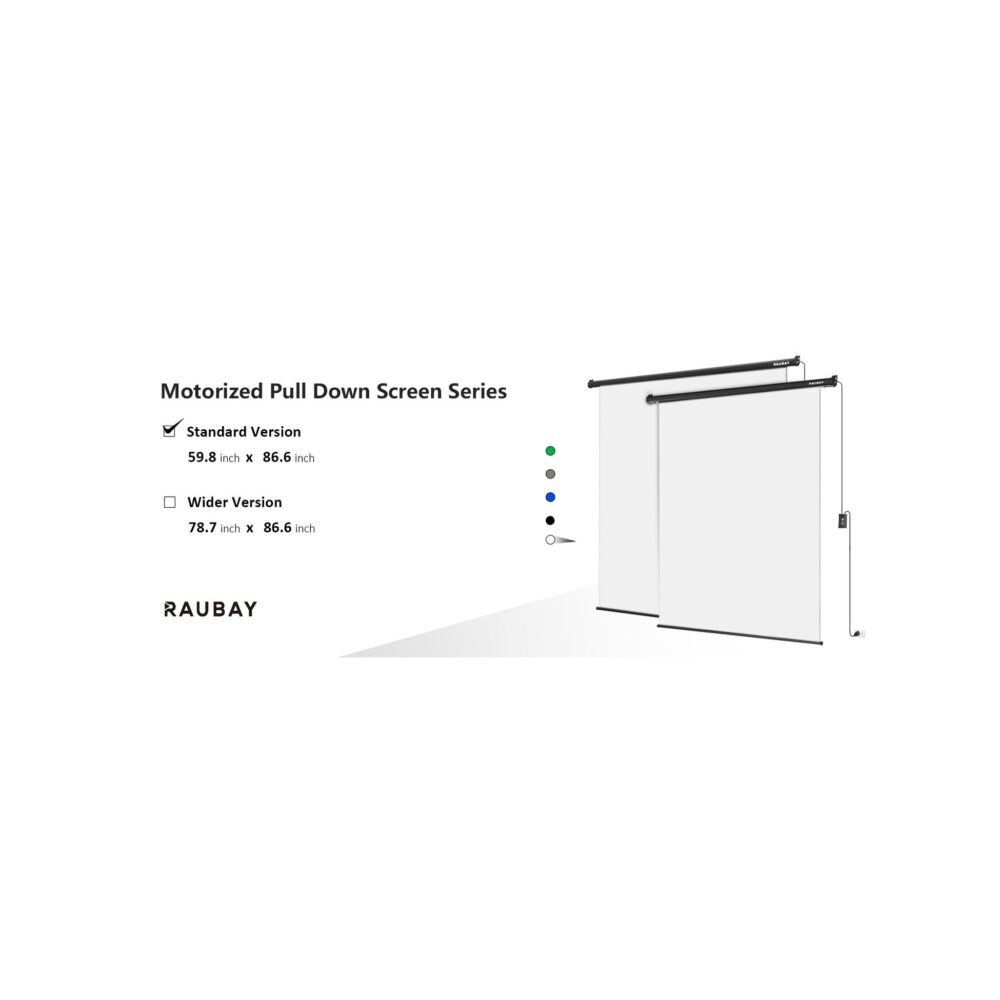 RAUBAY 5′ x 7.2′ Motorized Pull Down White Screen