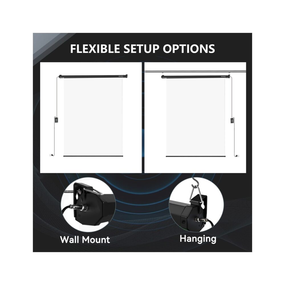 RAUBAY 5′ x 7.2′ Motorized Pull Down White Screen