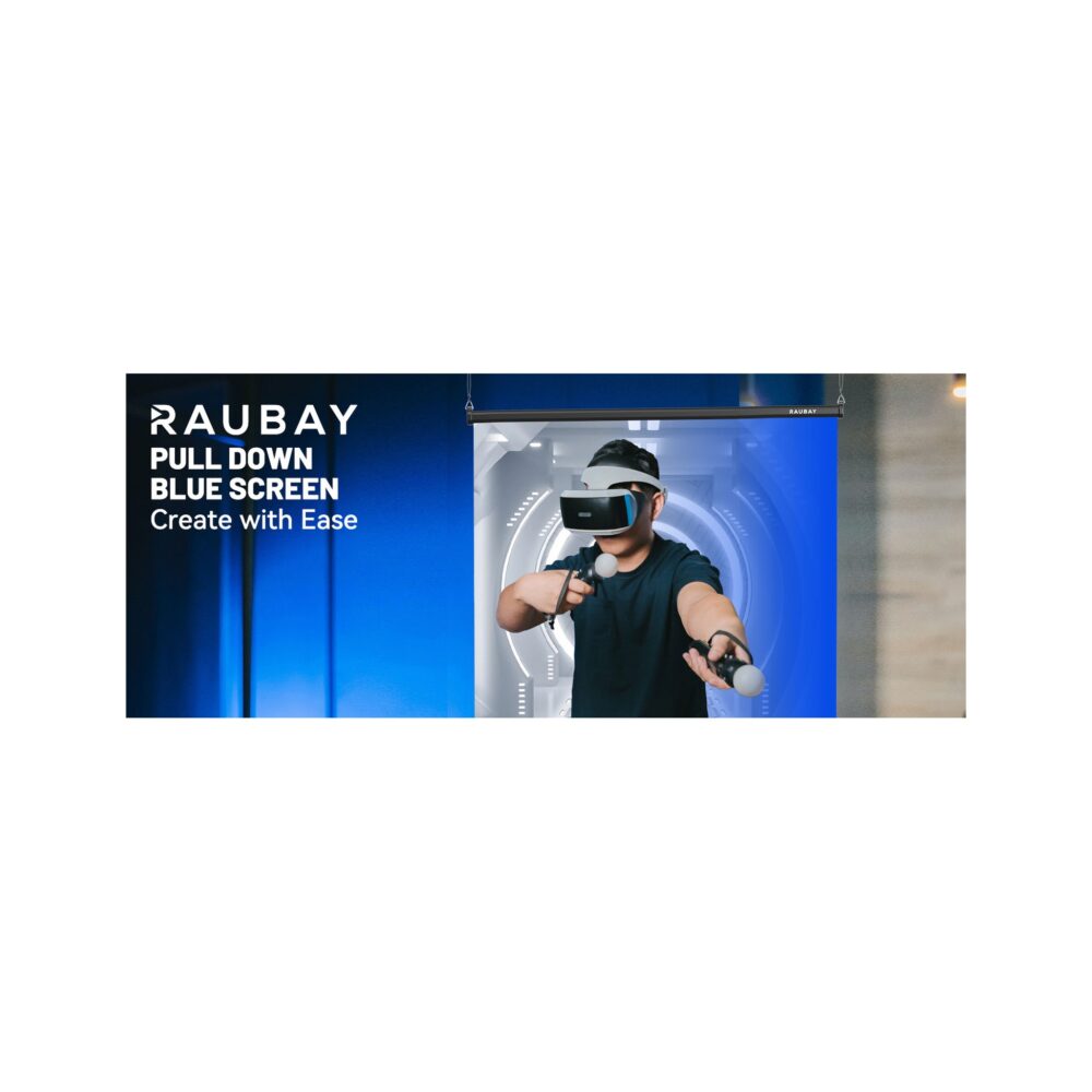 RAUBAY 5′ x 7.2′ Pull Down Blue Screen