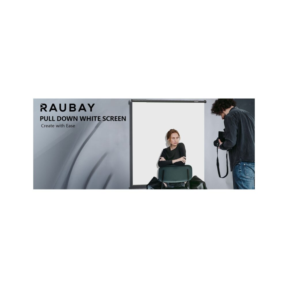 RAUBAY 5′ x 7.2′ Pull Down White Screen