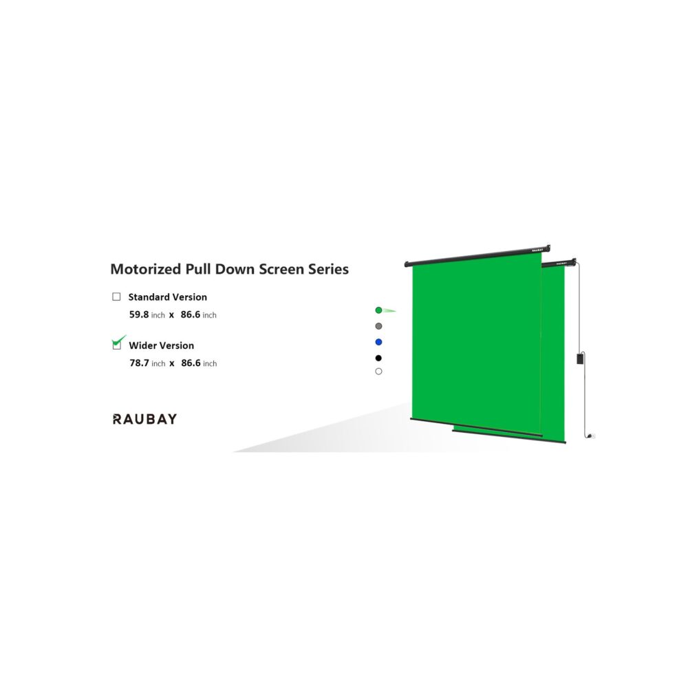 RAUBAY 6.7′ x 7.2′ Motorized Pull Down Green Screen