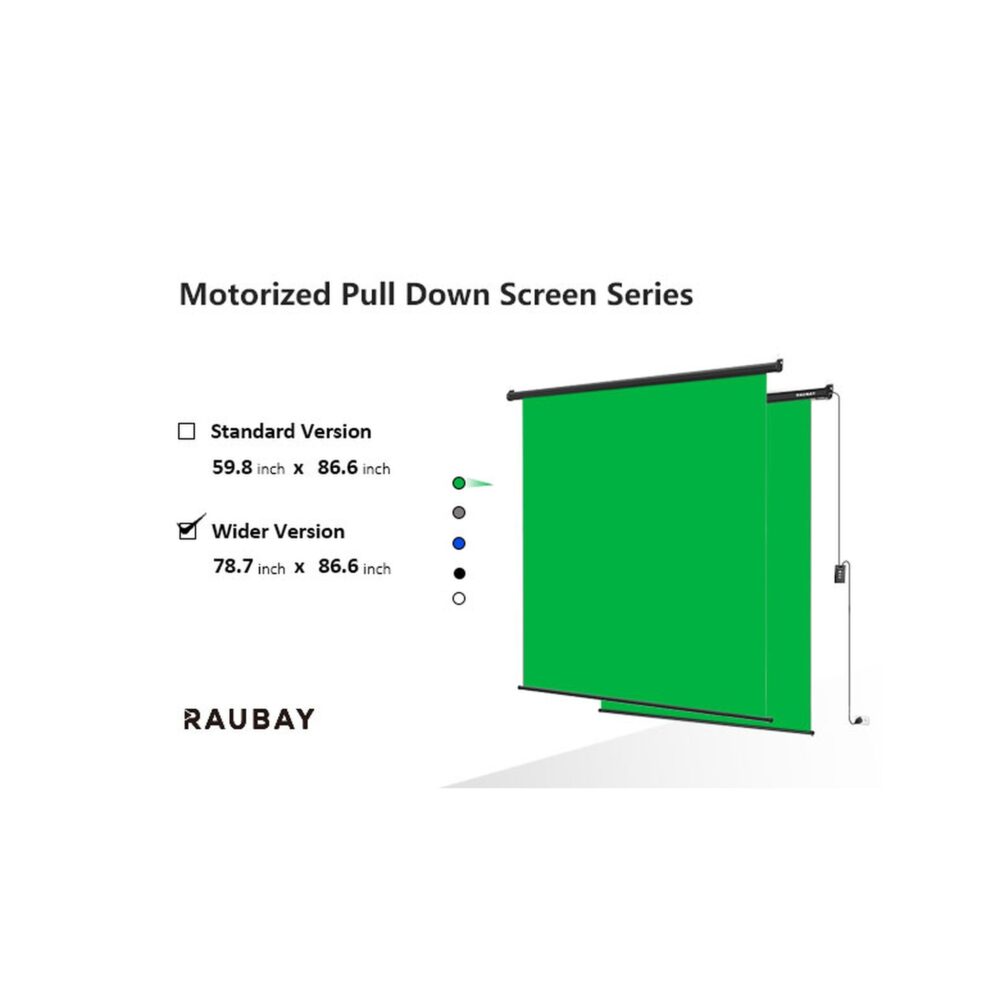 RAUBAY 6.7′ x 7.2′ Motorized Pull Down Green Screen