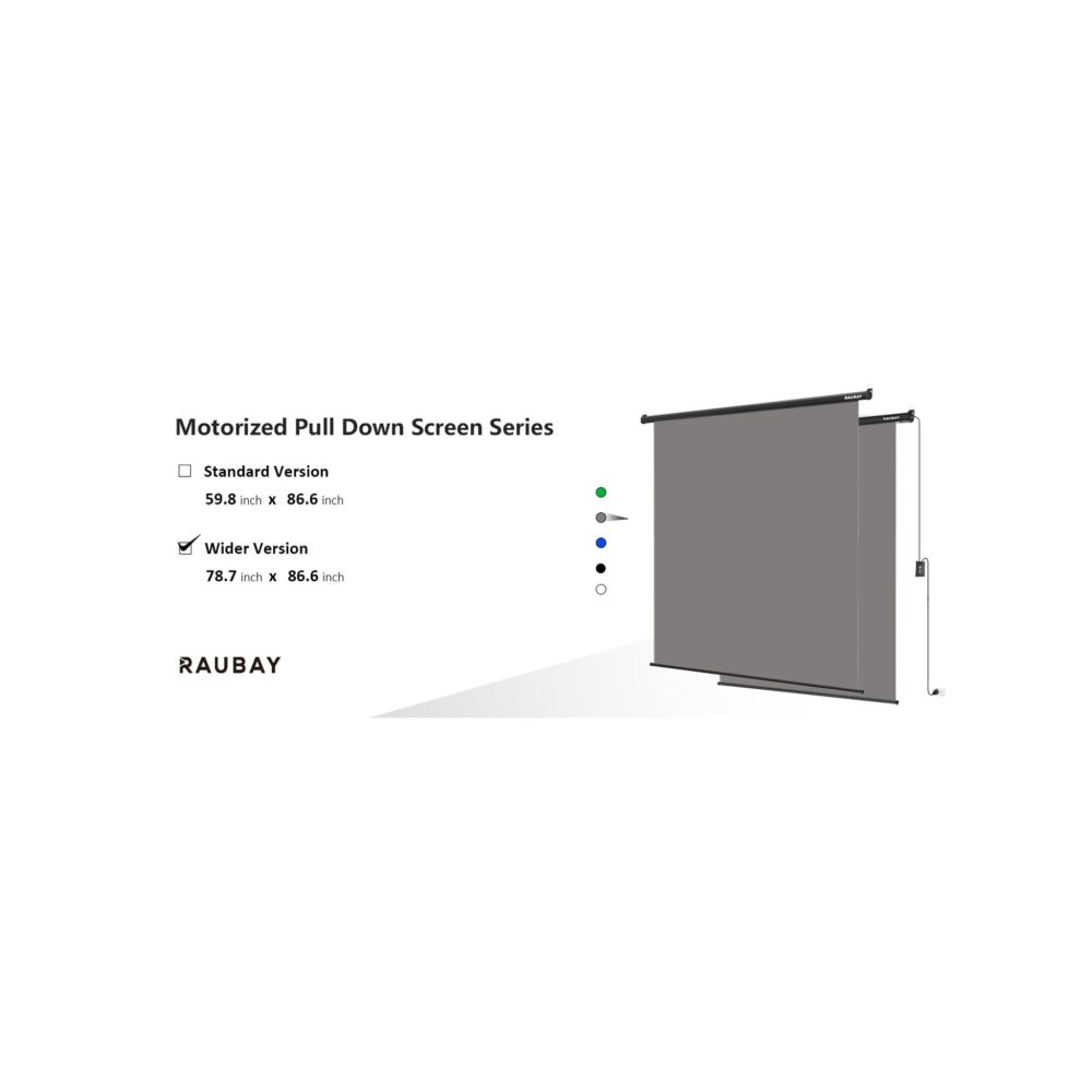 RAUBAY 6.7′ x 7.2′ Motorized Pull Down Grey Screen