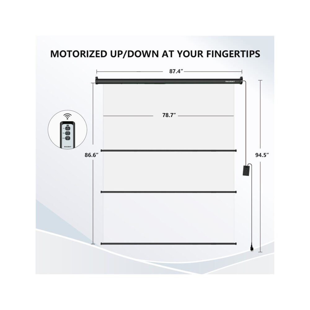RAUBAY 6.7′ x 7.2′ Motorized Pull Down White Screen