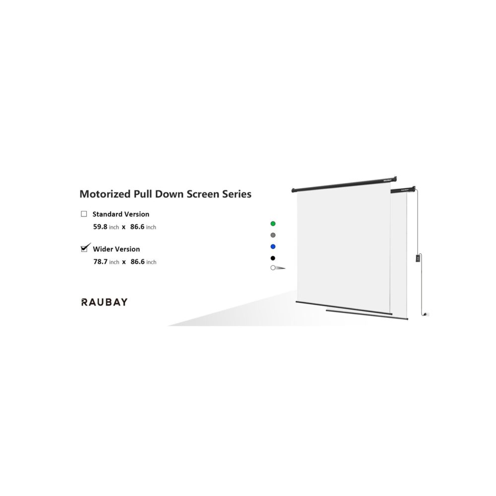 RAUBAY 6.7′ x 7.2′ Motorized Pull Down White Screen