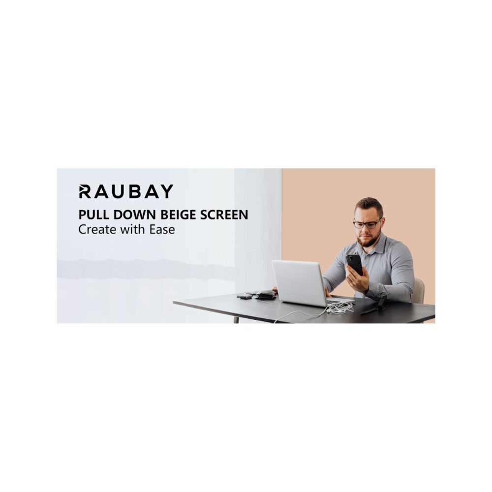 RAUBAY 6.7′ x 7.2′ Pull Down Beige Screen