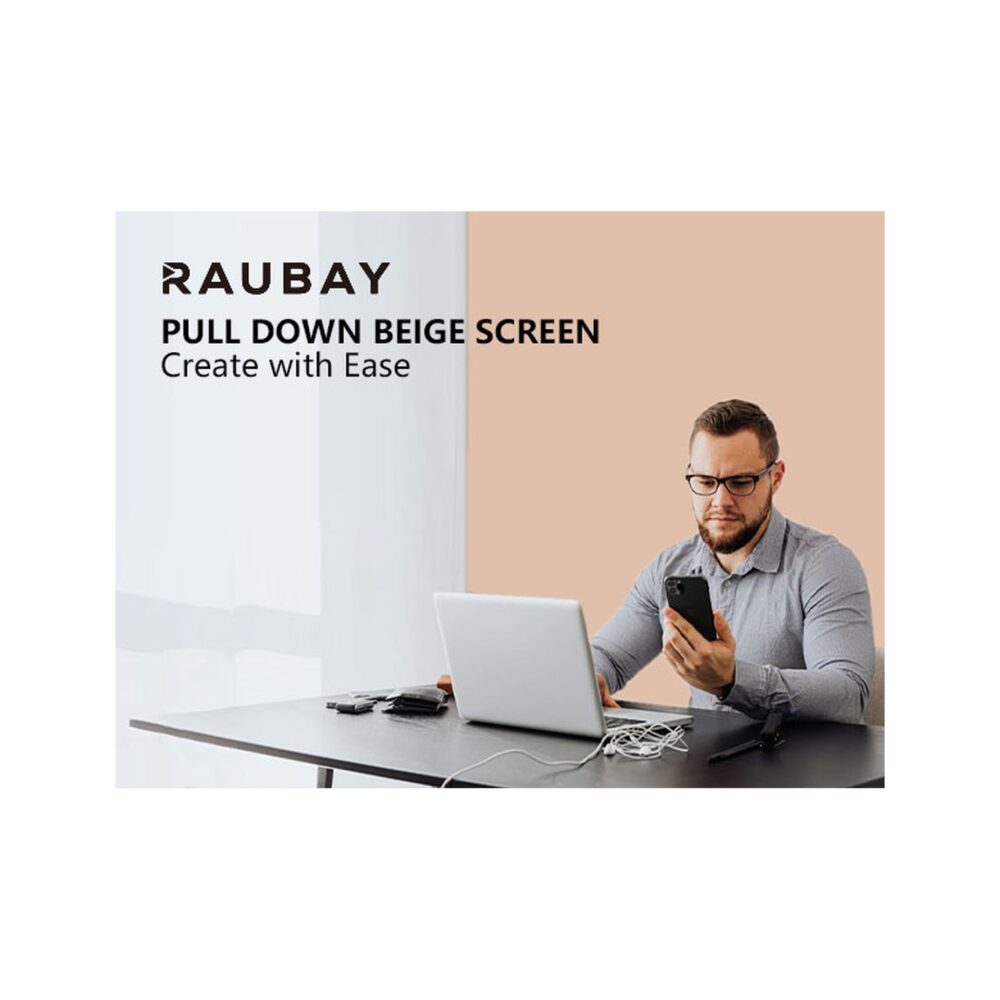 RAUBAY 6.7′ x 7.2′ Pull Down Beige Screen