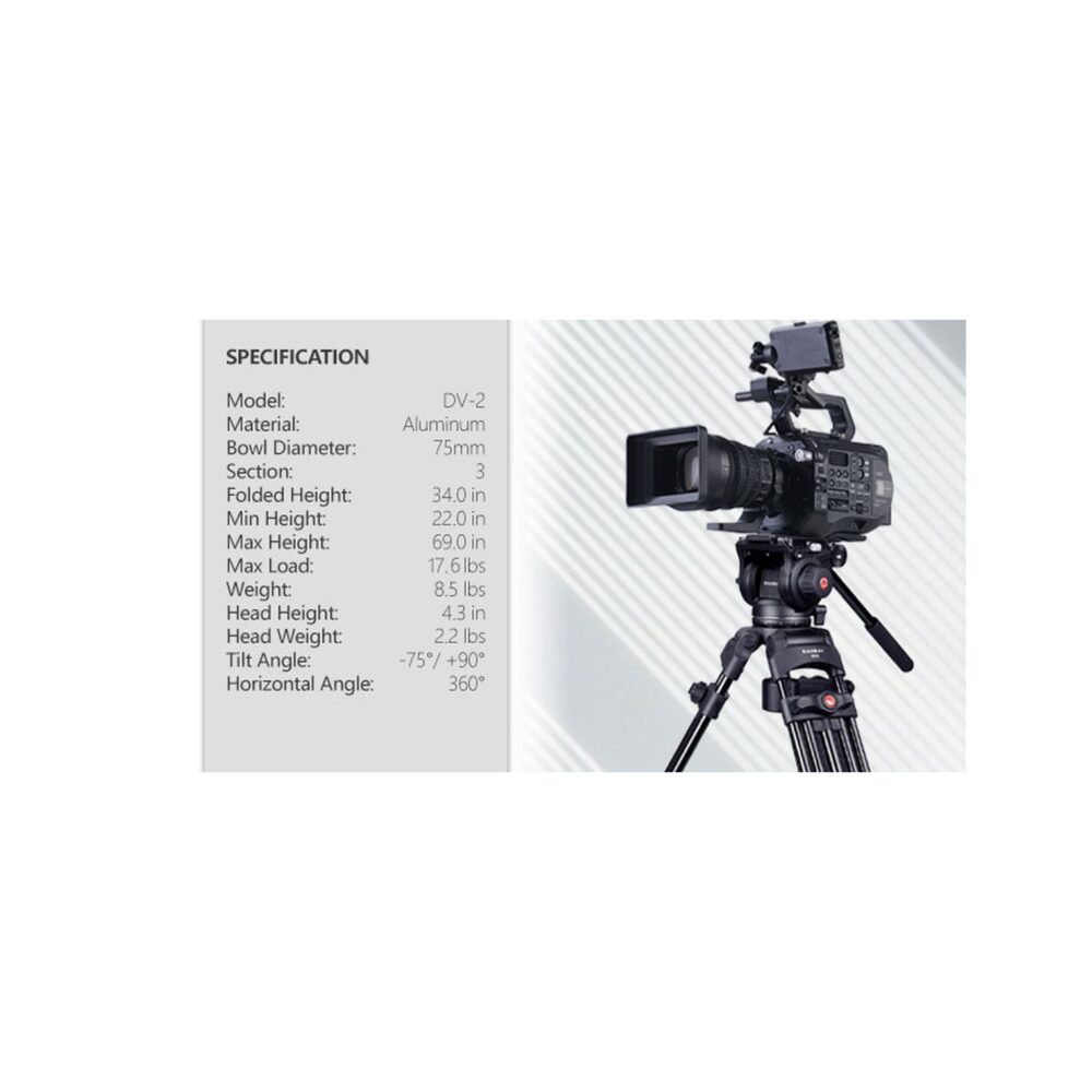 RAUBAY 69" Fluid Head Video Camera Tripod with Ground Spreader DV-2