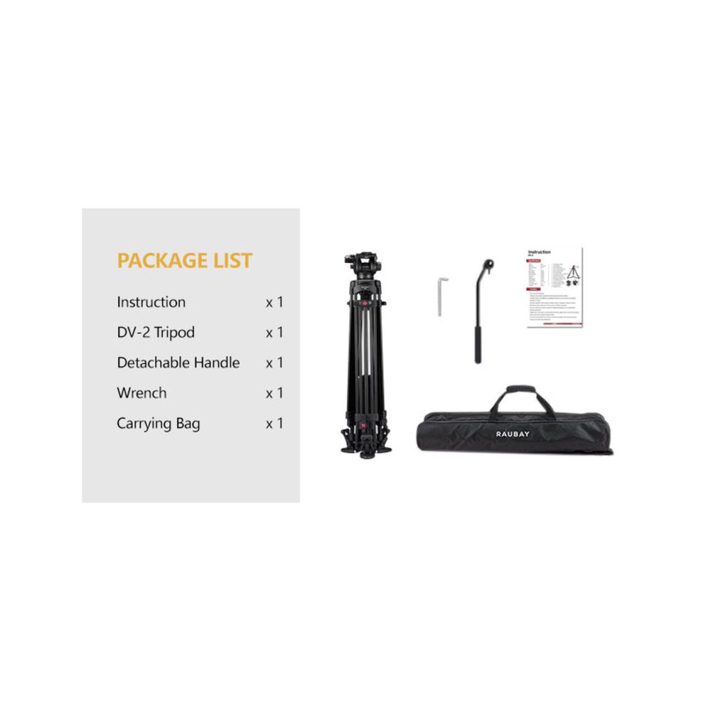 RAUBAY 69" Fluid Head Video Camera Tripod with Ground Spreader DV-2