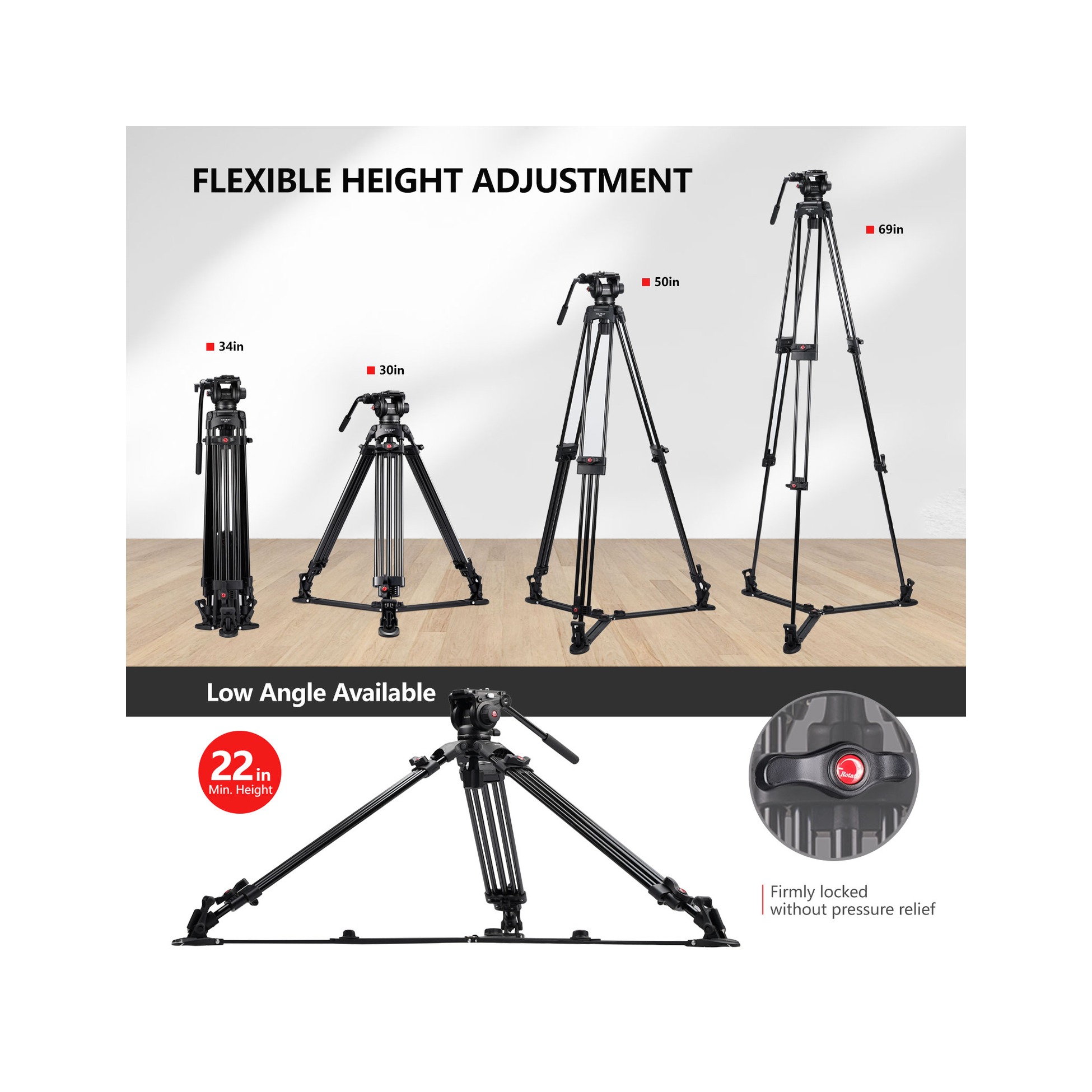 RAUBAY 69" Fluid Head Video Camera Tripod with Ground Spreader DV-2