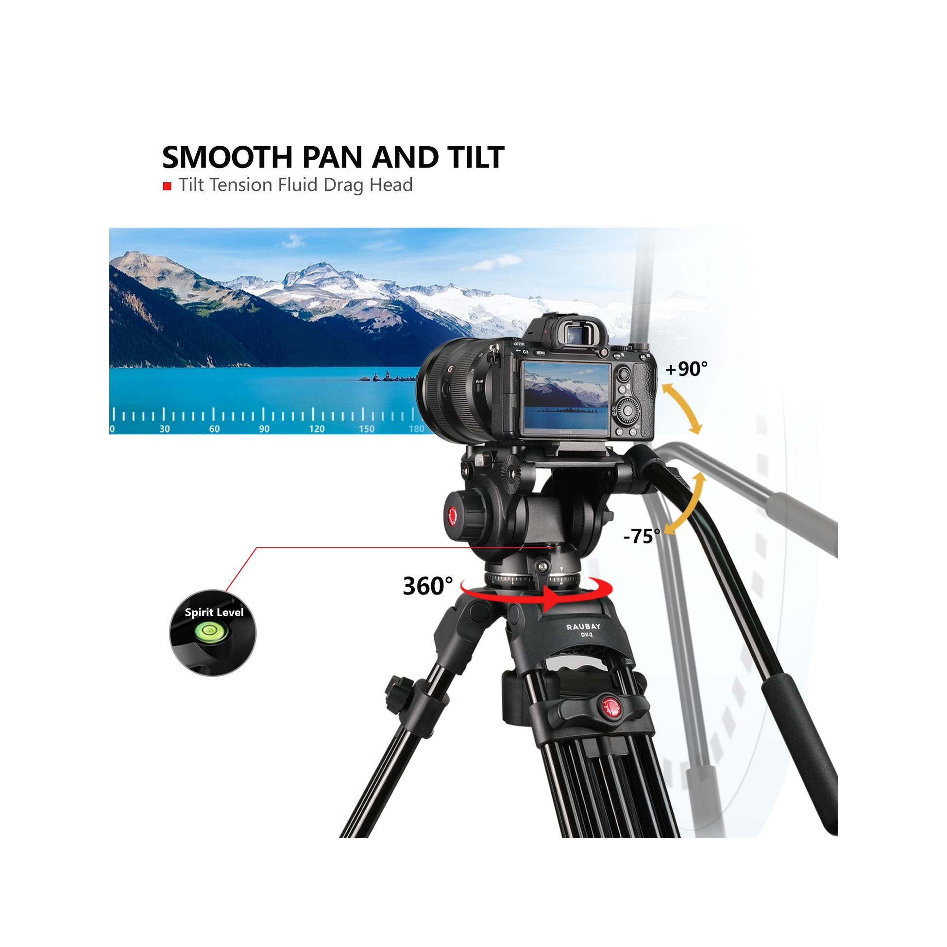 RAUBAY 69" Fluid Head Video Camera Tripod with Ground Spreader DV-2