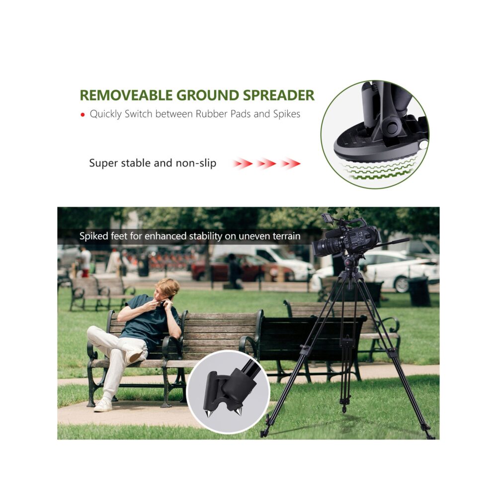 RAUBAY 69" Fluid Head Video Camera Tripod with Ground Spreader DV-2